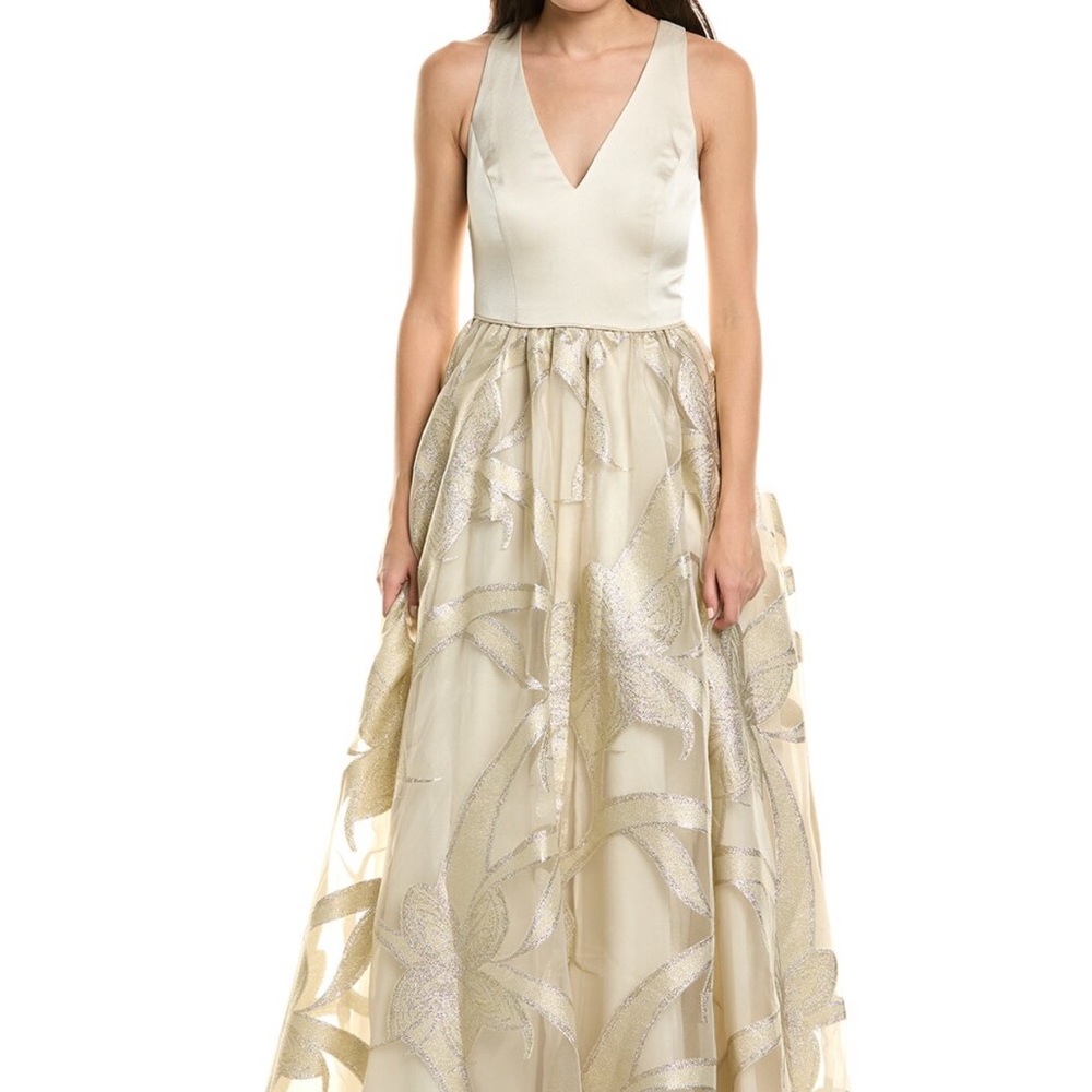 Aidan Mattox Cream and Gold Maxi Dress
